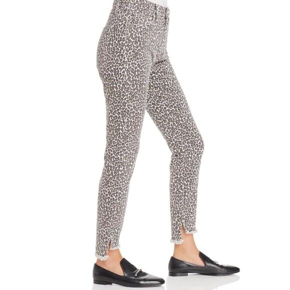 Current Elliott The Super High Waist Stiletto Snow Leopard Slit Step Hem Jeans - Picture 7 of 11